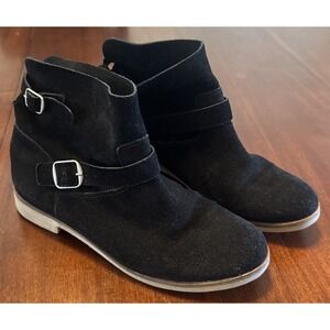 Lucky Brand Women's Black Suede Ankle‎ Boots Buckle Side Zip Booties Size 8.5M